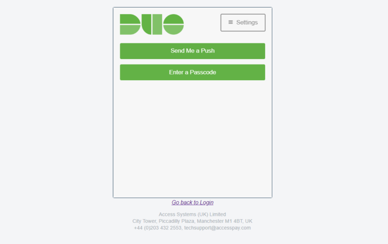 Screenshot of Duo MFA login to AccessPay